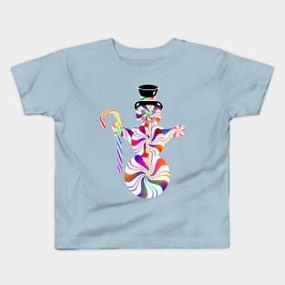 Rainbow Peppermint Snowman with Candy Cane Kids T-Shirt